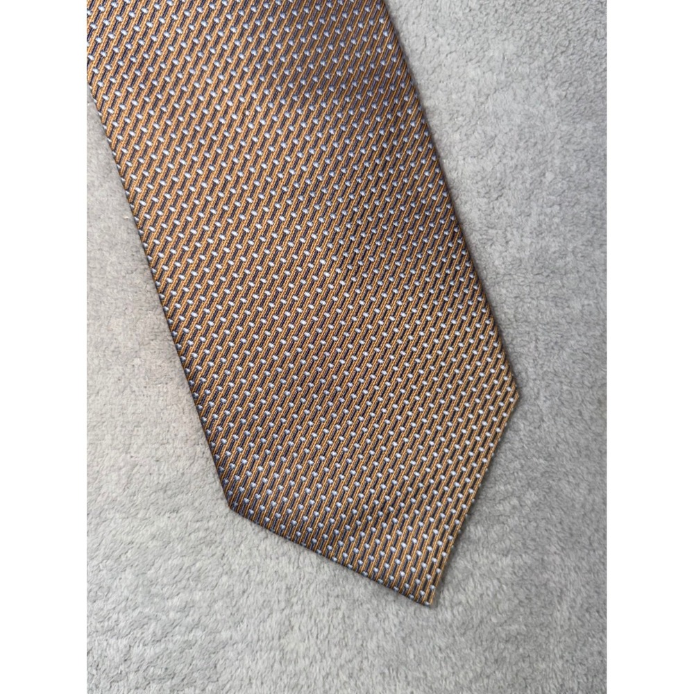 Claiborne Mens Silk Necktie Geometric Pattern‎ Gold Brown Formal Business